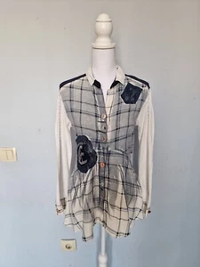 Damen ELISA CAVALETTI Weib / Blau Langarm Shirt / Top Gr. S - Picture 1 of 10