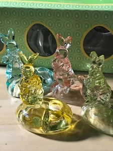 WILLIAMS AND SONOMA NOSTALGIC BLOWN GLASS EASTER BUNNIES TAPER HOLDERS 2007 NEW  - Picture 1 of 11