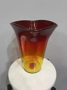 Stunning Vintage 1970’s Vibrant Tangerine Blenko Glass Vase #7143M 9.5” Tall GUC - Picture 1 of 22