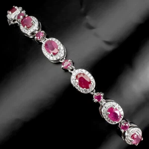 925 Sterling Silver Bracelet Oval Ruby 6x4mm Natural Gemstone Jewelry 10in Gift - Picture 1 of 10