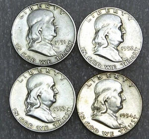 1951-D, 1952-D, 1953-D, 1954-D Franklin Half Dollar 4 coin lot with Luster #J66 - Picture 1 of 2