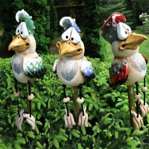 3Pcs Keramik Hahn & Huhn Kantenhocker Zaunhocker Gartenstecker Gartendeko - Bild 1 von 12