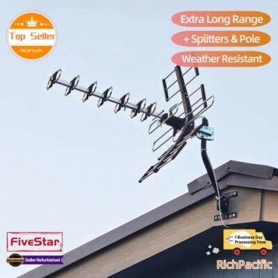 Наружная цифровая телевизионная антенна высокой четкости с усилителем 2025 VHF UHF FM 4K HD 1080P дальний диапазон - Изображение 1 из 4