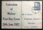 1957 Penang Malaya First Day Cover Fdc To Australia Federation Anniversary