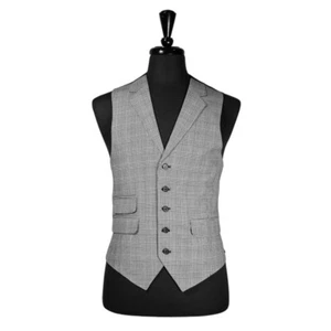 Mens Waistcoat Suit Lapel Vest 40R Gray Plaid Wool Formal Wedding Prom Party - Picture 1 of 9