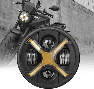 7 inch LED X Style Motorcycle Headlight White/Amber Led Motorcycle Headlight - Imagem 1 de 4