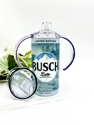 Busch Latte Beer Sippy Cup Toddler Tumbler - 2 Lids, Baby Shower Gift, Birthday - Image 1 of 4