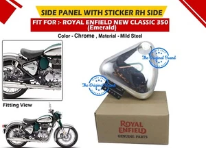 ROYAL ENFIELD CHROME "SIDE PANEL WITH STICKER RIGHT SIDE FOR NEW CLASSIC 350" - Picture 1 of 5