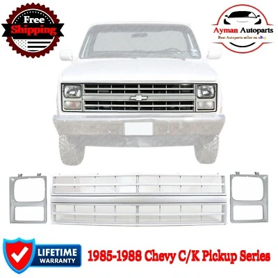 For 1985-1988 Chevy C/K Series Pickup New Grille & Headlight Bezel Silver 3PCS Foto 1 de 4