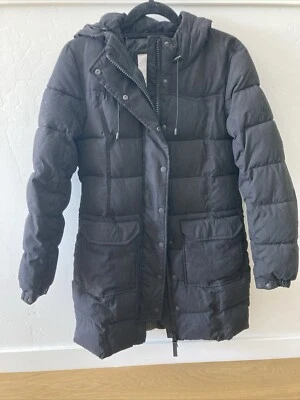 GERRY Women's Small 3/4 Length Puffer Coat Lined Full Zip Black Hooded - Image 1 of 4