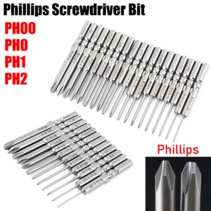 10 pz PH00-PH2 Phillips punta trapano cacciavite S2 acciaio 5 mm gambo rotondo 50-150 mm - Foto 1 di 41