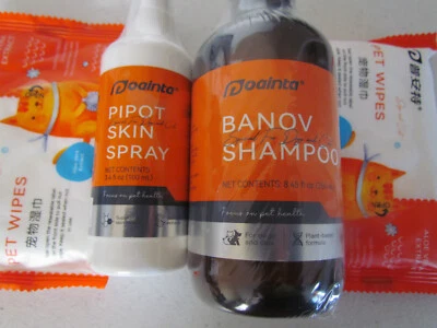 PUAINTA Banov Dog and Cat Shampoo Itchy Skin Relief 8.45oz+ Spray 3.4oz +Wipes