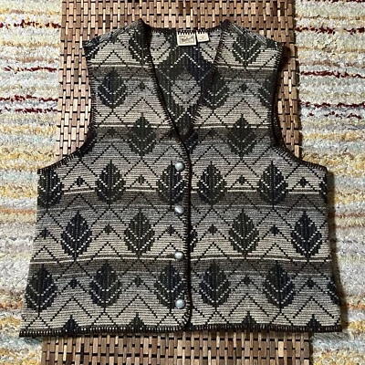 Chaleco de lana vintage Woolrich verde estampado de árbol abotonado para mujer talla XL DE COLECCIÓN Foto 1 de 3