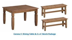 Corona 5' Dining Table & 2 x 4' Bench Set Solid Pine by Mercers Furniture® - Picture 1 of 5