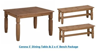Corona 5' Dining Table & 2 x 4' Bench Set Solid Pine by Mercers Furniture® - Image 1 of 4