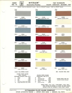 1967 PLYMOUTH VALIANT BARRACUDA BELVEDERE FURY PAINT CHIPS SHEET (PPG DITZLER) - Picture 1 of 1