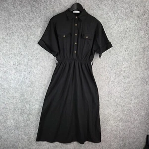 Atmos & Here Dress Womens 8 Black Linen Blend Short Sleeve Collared Maxi 11877 - Bild 1 von 11