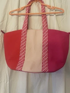 Victoria’s Secret Large Colorblock Canvas Tote Bag Pink & Dark Pink Handles Zips - Picture 1 of 4
