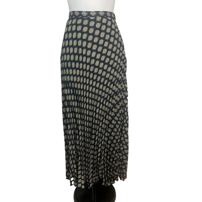 Falda Banana Republic Talla 6 Azul Marino Naranja Verde Floral Transparente Maxi Plisada Foto 1 de 4