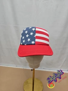 Wemco Men's Usa Red Flag Strapback Striped Summer Casual Trucker Hat Size One - Picture 1 of 12