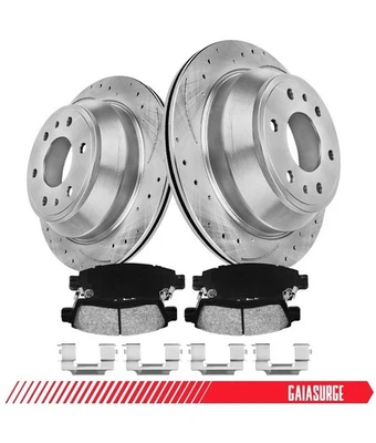55073+D883 GMC Envoy Rear Rotors Drilled And Slotted + Brake Pads 02-09 - Image 1 of 4
