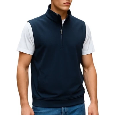 St John's  Bay Men's Stretch Pullover Quarter Zip Navy Vest Size Medium NWT - Image 1 of 4