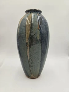 Large Blue Glaze Pottery Vase Signed 14 3/4” Tall - Picture 1 of 21