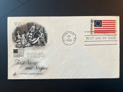 1350 Historic Flags: 1st Stars & Stripes FDC Art Craft Jul 4, 1968 Pittsburgh PA - Image 1 of 2