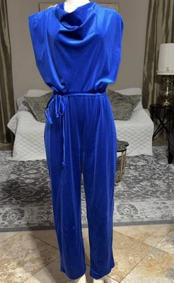 Винтажный комбинезон Vicky Vaughn синий велюр 80-е сделано в США размер 11 - Изображение 1 из 4