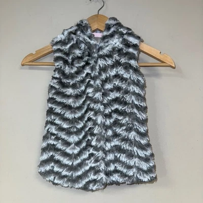 Chaleco Suéter de Piel Sintética Niñas 4T Gris Con Capucha Patrón Chevron Declaración Moda Otoño Foto 1 de 4