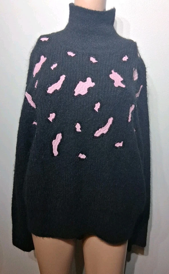 Sandro 女式黑色印花高领毛衣,尺寸 3/L — 第 1/4 张图片