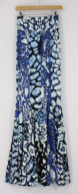 ROBERTO CAVALLI SAIA MAXI FEMININA EXTRA LONGA FLARE IT 38 / REINO UNIDO 10 AZUL RRP £690 - Imagem 1 de 4