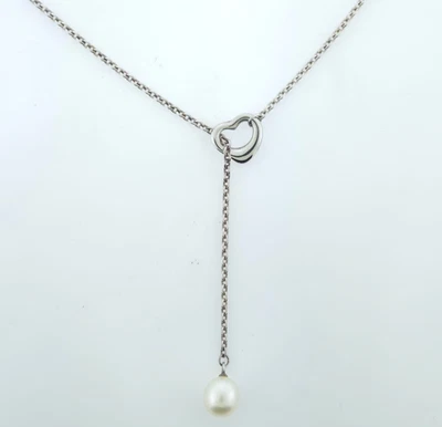 TIFFANY & CO. Elsa Peretti Collar Corazón Abierto Plata con una Perla - 5.6g Foto 1 de 4