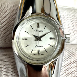 Clowat sehr seltene 5 Jewel Quartz Swiss Made Expanding Cuff - Damen Silber Uhr - Bild 1 von 23