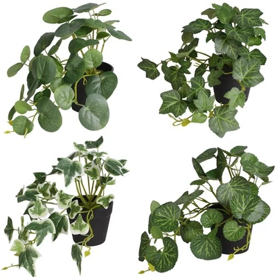 4 peças de planta artificial comosum em vaso, vaso preto, vegetação falsa, interior - Imagem 1 de 4