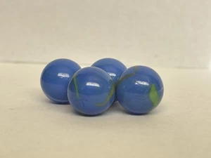 Vintage (Lot Of 4) Small Blue Glass Marbles With Green And Red Swirls - Picture 1 of 5