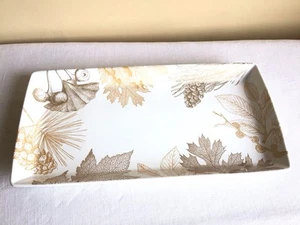 222 Fifth Golden Foliage Fall Leaf Holiday Rectangle Serving Porcelain Platter - Picture 1 of 9
