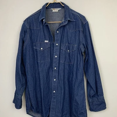 Camisa de mezclilla Carhartt para hombre 17x34 perla a presión de colección años 90 hecha en EE. UU. Western SU008 Foto 1 de 4