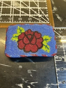 Native Ameridan Beaded Belt Buckle Blue with Red and Red Rose - Picture 1 of 11