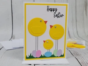 Kit de tarjetas de felicitación Feliz Pascua #14 [Lote de 4, hechos a mano, pollitos, huevos, pastel] - Imagen 1 de 6