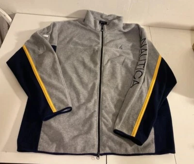Chaqueta polar para hombre Nautica 2XLT azul gris amarillo a rayas marca en la manga Foto 1 de 4