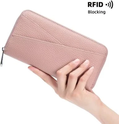 Женский бумажник из натуральной кожи с радиочастотной идентификацией и блокировкой для телефона, чехол для кредитных карт, клатч, сумочка - Изображение 1 из 4
