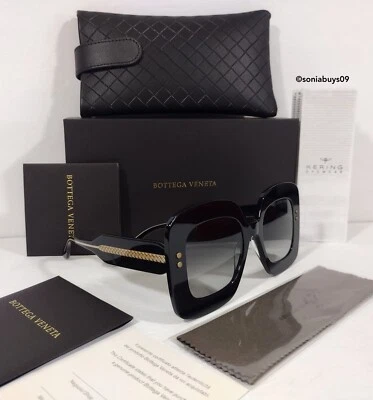 Женские квадратные солнцезащитные очки большого размера Bottega Veneta, черные, серые градиентные - Изображение 1 из 4