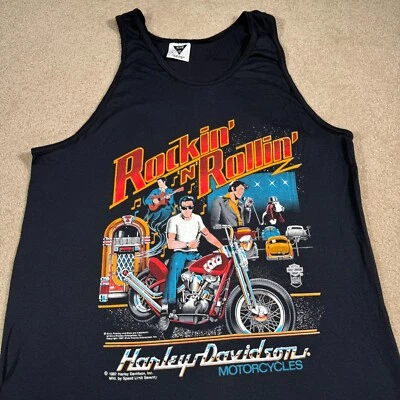 Harley Davidson Shirt Men Large Motorcycle Vintage 80s Elvis Presley 3D Rare USA - Image 1 of 4