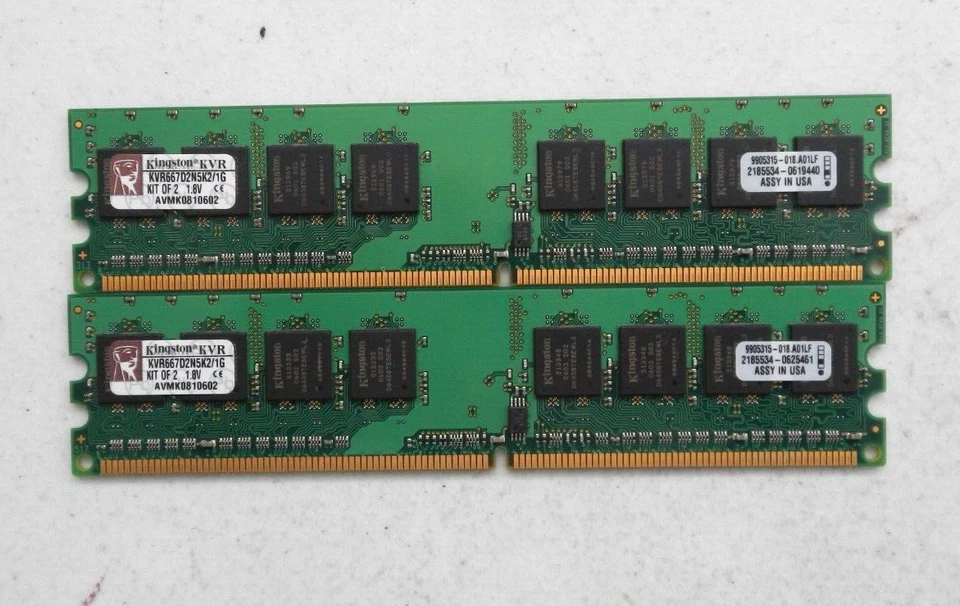 1GB (2x512mb) KINGSTON PC2-5300 DDR2-667 MATCHING Desktop RAM Memory Kit - Image 1 of 1