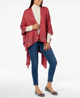 Poncho Charter Club Súper Suave Embellecido Vino Nuevo con Etiquetas Foto 1 de 4
