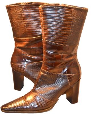 ЖЕНСКИЕ, ЯЩЕРИЦА ПЕЧАТИ, КОЖАНЫЕ САПОГИ, КОРИЧНЕВЫЙ 3» КАБЛУКИ, 8» ТРУБЫ, РАЗМЕР 10 М, - Изображение 1 из 4