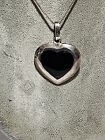 Vintage Sterling Silver Black Onyx Puffy Heart Pendent 19" Italy Box Chain