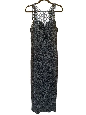 VTG 1990’s Scala Silk Navy Beaded Formal Evening Pageant Prom Gown SZ Large READ - Image 1 of 4