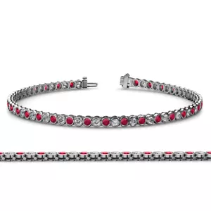 Ruby & Diamond Womens Eternity Tennis Bracelet 2.12 ctw 14K White Gold JP:45920 - Picture 1 of 4